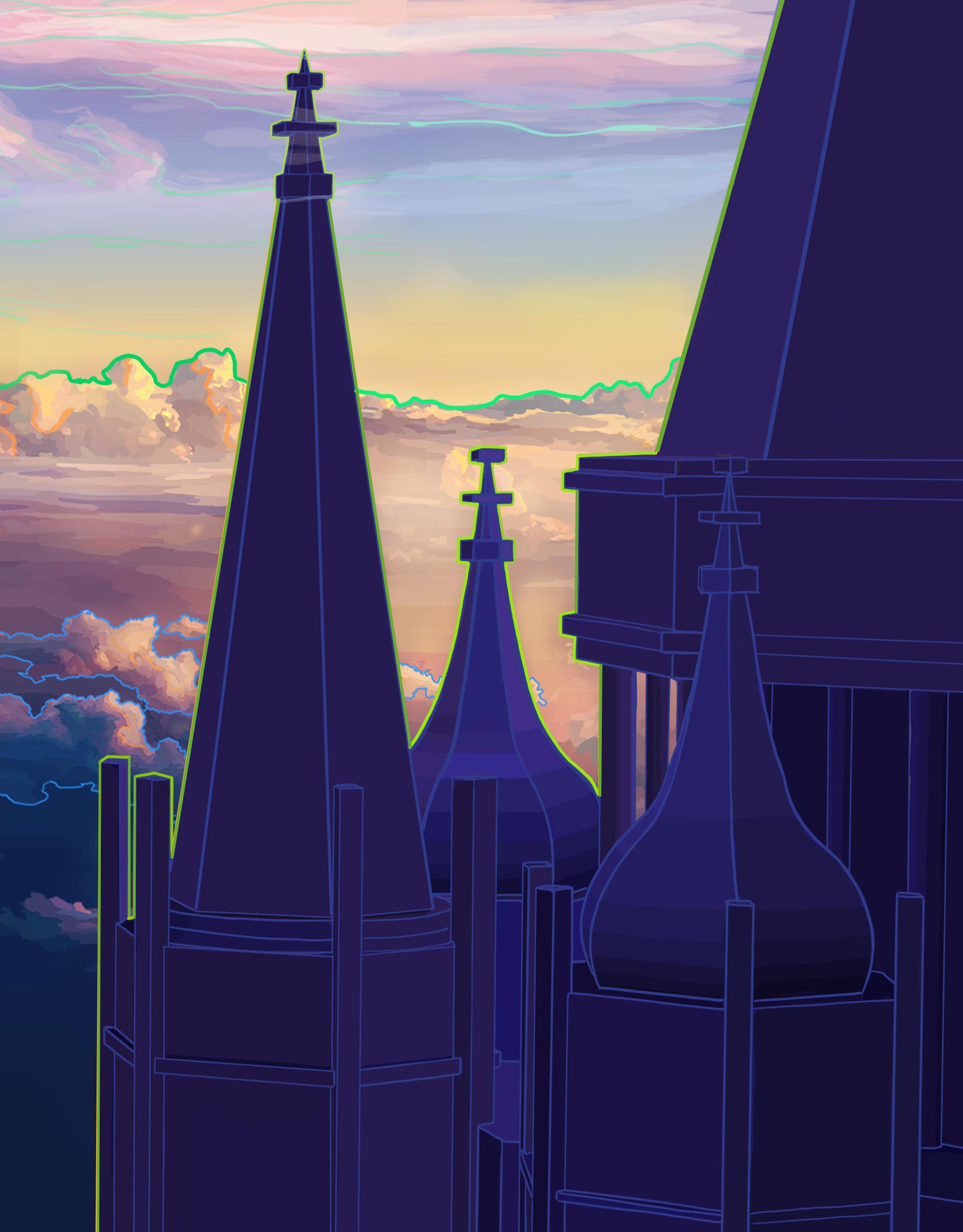 Digital illustration depicting a luminous and dreamlike environment