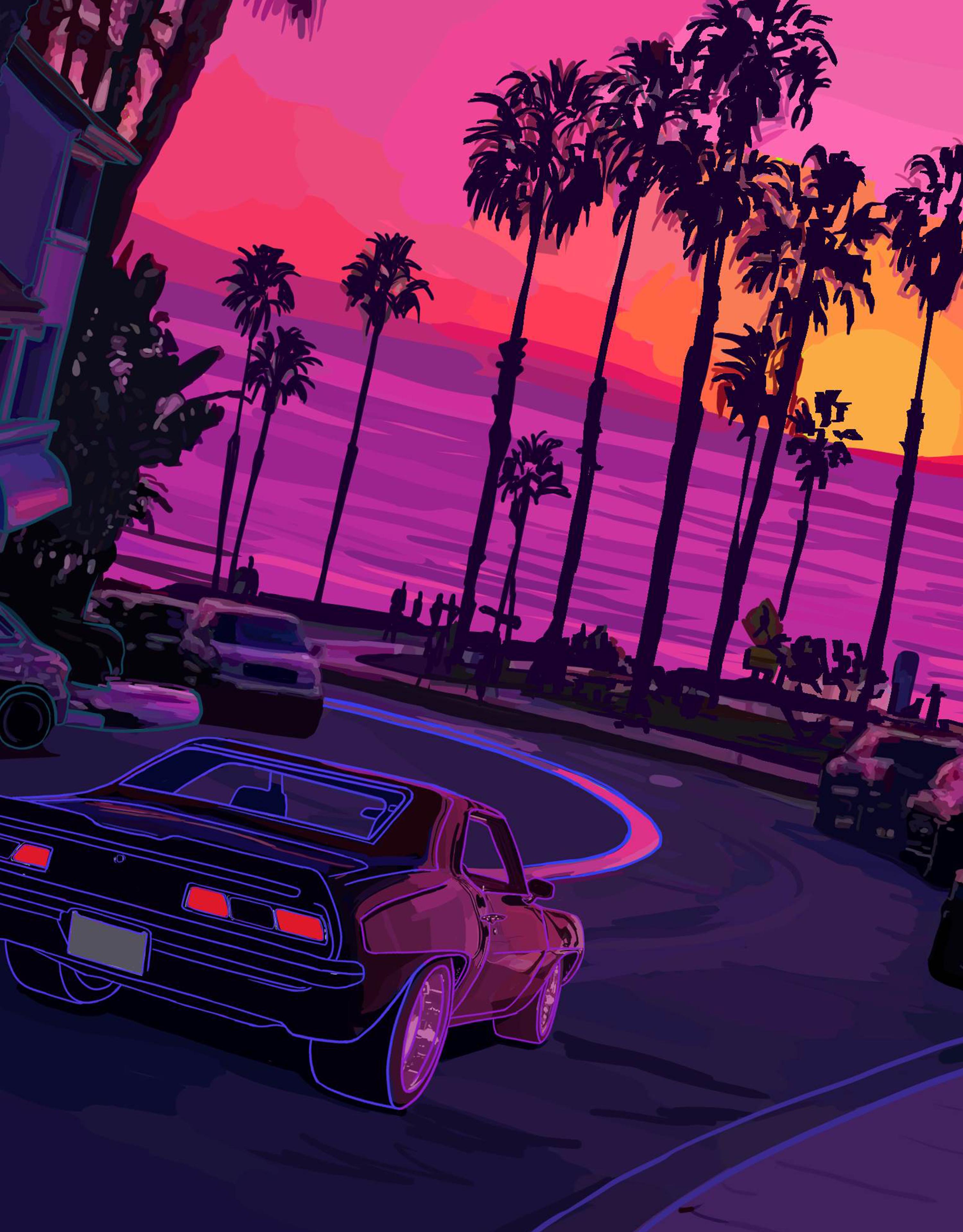 Spotify cover illustration featuring cars driving on a mountain road with the Golden Gate Bridge in the background